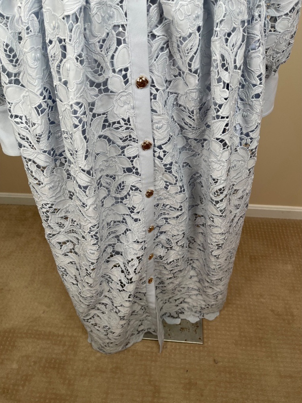 SELF-PORTRAIT Blue Lace Collared Floral Long Sleeve Button Down Maxi Dress Sz 10 - Picture 5 of 14